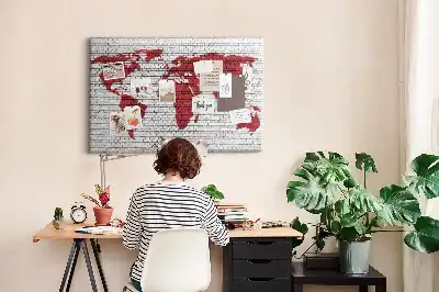Tableau d’affichage en liège Mur de briques avec carte