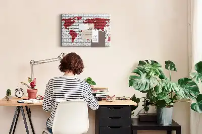 Tableau d’affichage en liège Mur de briques avec carte