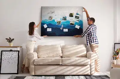 Tableau d'affichage en liège motif aquarelle montagnes