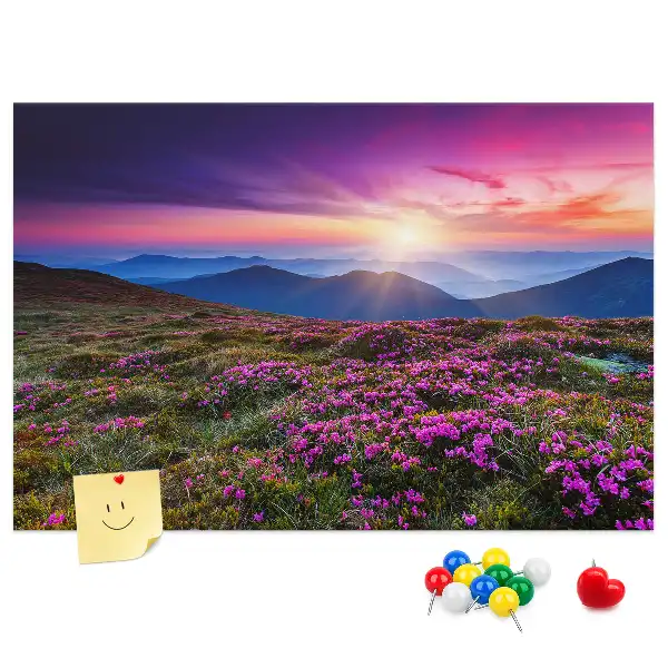 Tableau de liège motif lever de soleil et fleurs