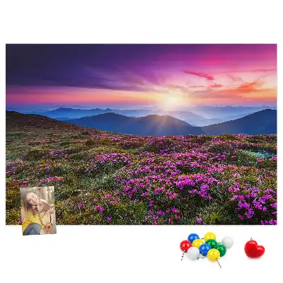 Tableau de liège motif lever de soleil et fleurs