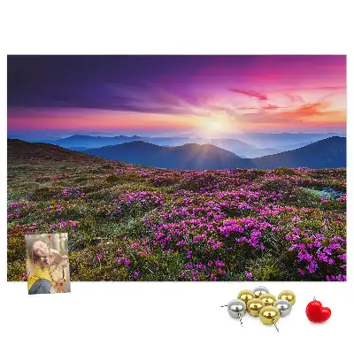 Tableau de liège motif lever de soleil et fleurs