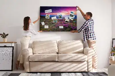Tableau de liège motif lever de soleil et fleurs