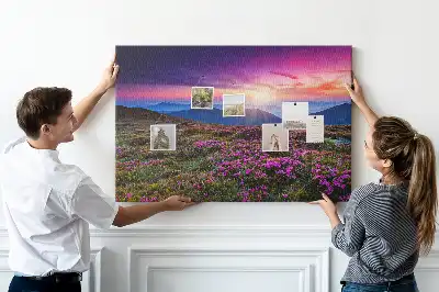 Tableau de liège motif lever de soleil et fleurs