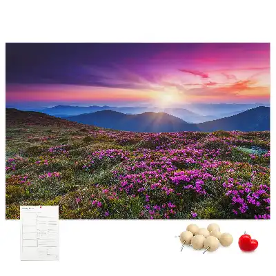 Tableau de liège motif lever de soleil et fleurs