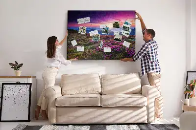 Tableau de liège motif lever de soleil et fleurs