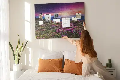 Tableau de liège motif lever de soleil et fleurs