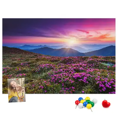 Tableau de liège motif lever de soleil et fleurs