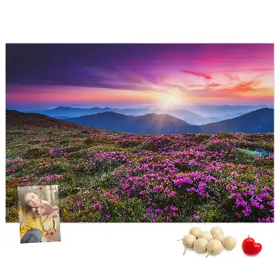 Tableau de liège motif lever de soleil et fleurs