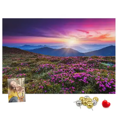 Tableau de liège motif lever de soleil et fleurs