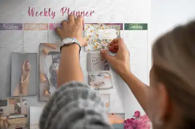 Tableau en liège déco Planificateur hebdomadaire fleurs