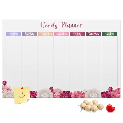 Tableau en liège déco Planificateur hebdomadaire fleurs