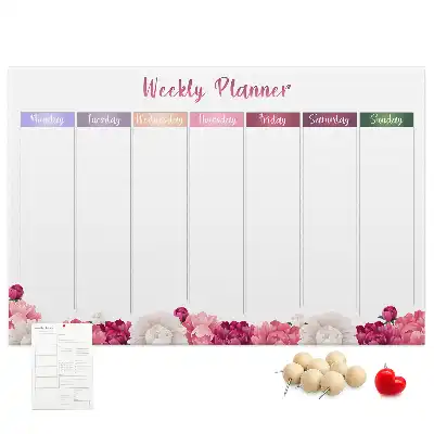 Tableau en liège déco Planificateur hebdomadaire fleurs