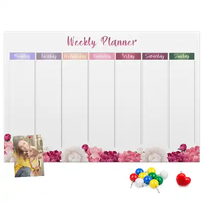 Tableau en liège déco Planificateur hebdomadaire fleurs