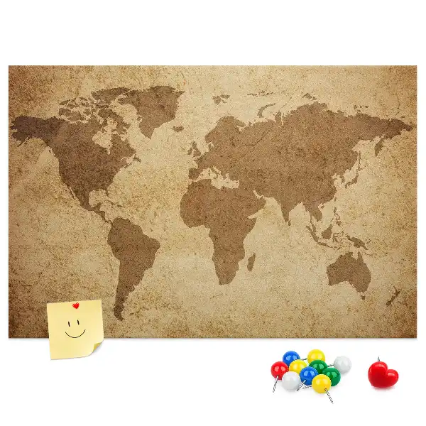 Tableau d’affichage en liège motif carte du monde ancienne