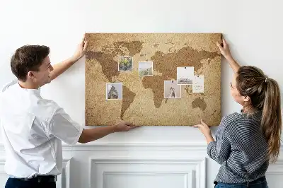 Tableau d’affichage en liège motif carte du monde ancienne