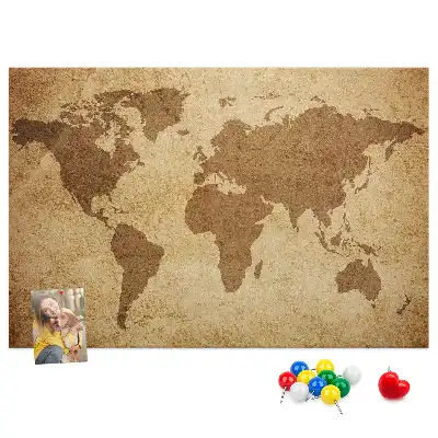 Tableau d’affichage en liège motif carte du monde ancienne