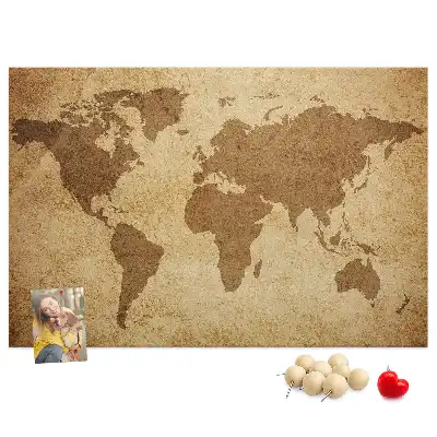 Tableau d’affichage en liège motif carte du monde ancienne