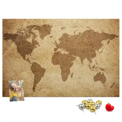 Tableau d’affichage en liège motif carte du monde ancienne