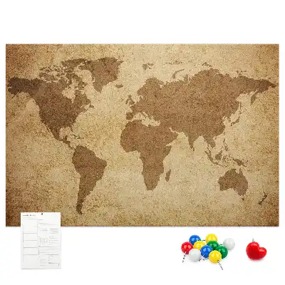 Tableau d’affichage en liège motif carte du monde ancienne