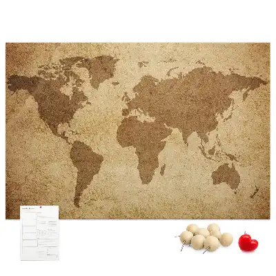 Tableau d’affichage en liège motif carte du monde ancienne