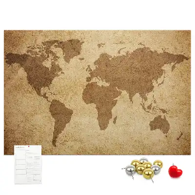 Tableau d’affichage en liège motif carte du monde ancienne