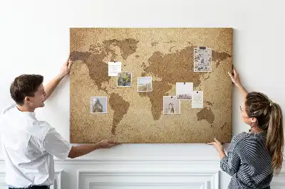 Tableau d’affichage en liège motif carte du monde ancienne