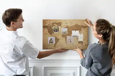 Tableau d’affichage en liège motif carte du monde ancienne