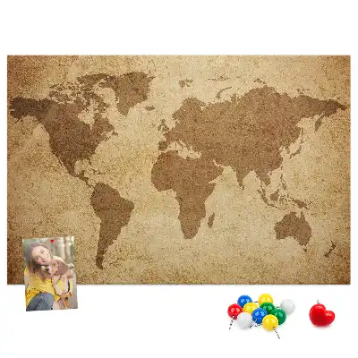 Tableau d’affichage en liège motif carte du monde ancienne
