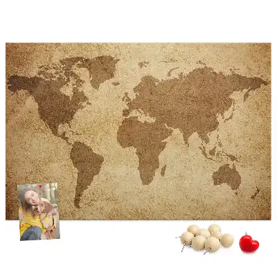 Tableau d’affichage en liège motif carte du monde ancienne