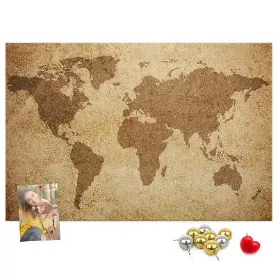 Tableau d’affichage en liège motif carte du monde ancienne