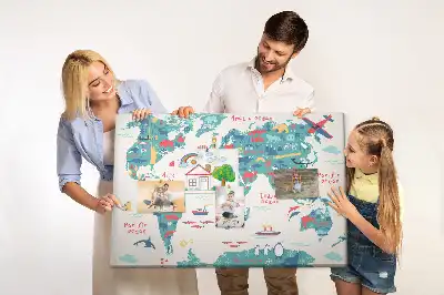 Carte du monde illustrée sur tableau en liège