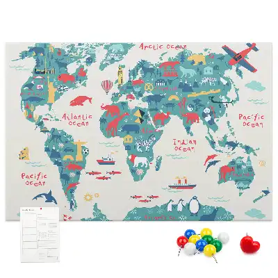 Carte du monde illustrée sur tableau en liège