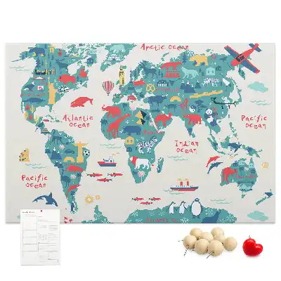 Carte du monde illustrée sur tableau en liège
