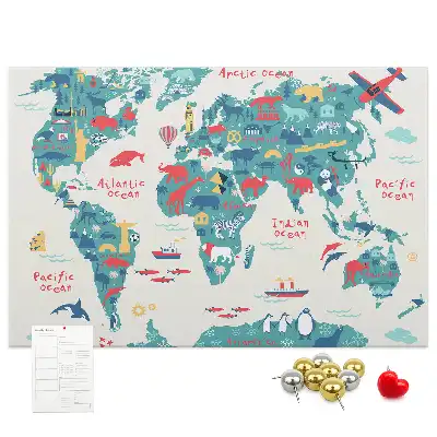 Carte du monde illustrée sur tableau en liège