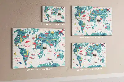 Carte du monde illustrée sur tableau en liège
