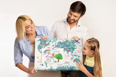 Carte du monde illustrée sur tableau en liège
