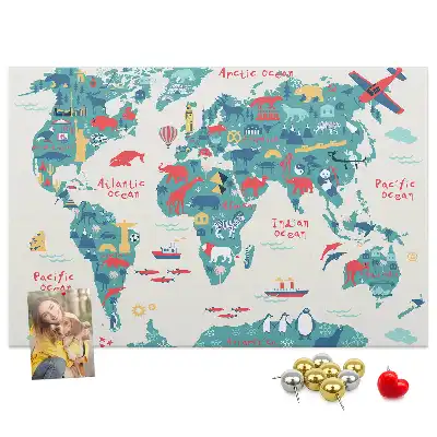 Carte du monde illustrée sur tableau en liège
