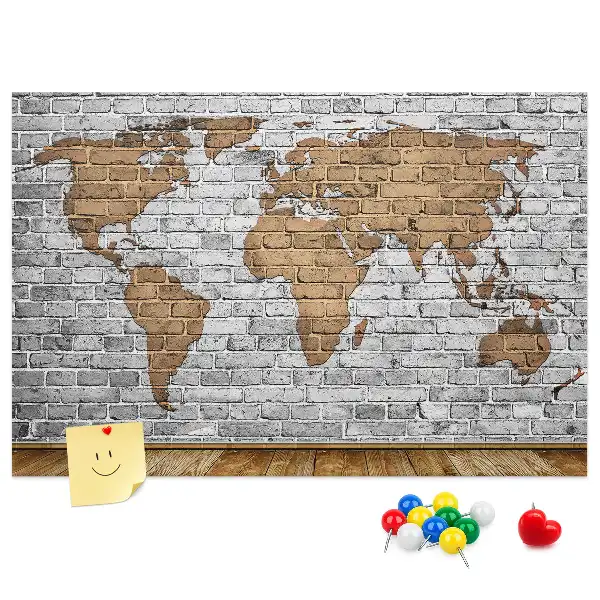 Tableau d’affichage en liège Carte du monde motif briques