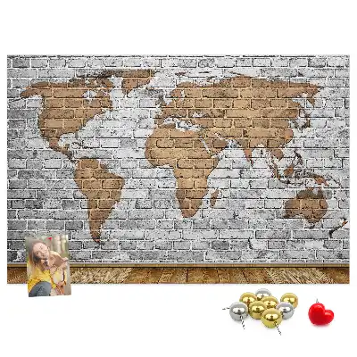 Tableau d’affichage en liège Carte du monde motif briques