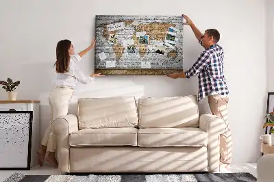 Tableau d’affichage en liège Carte du monde motif briques
