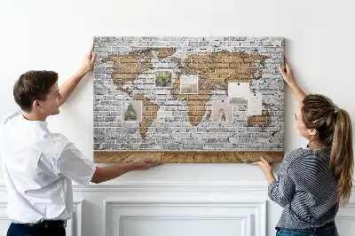 Tableau d’affichage en liège Carte du monde motif briques