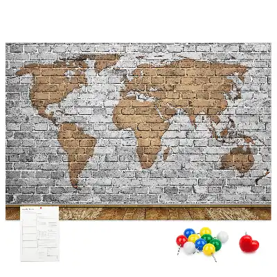 Tableau d’affichage en liège Carte du monde motif briques