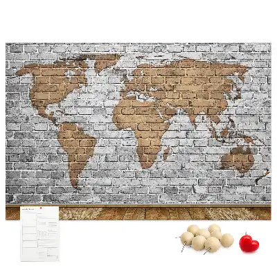 Tableau d’affichage en liège Carte du monde motif briques