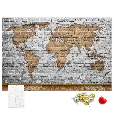 Tableau d’affichage en liège Carte du monde motif briques