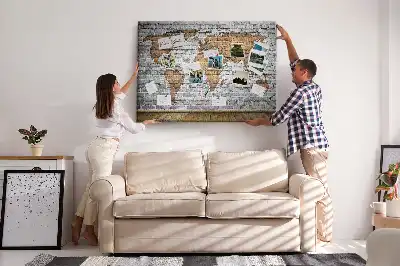 Tableau d’affichage en liège Carte du monde motif briques