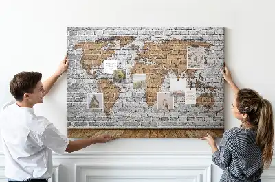 Tableau d’affichage en liège Carte du monde motif briques