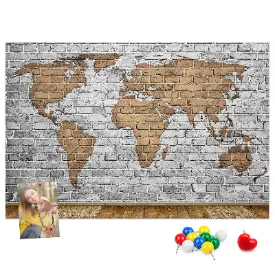 Tableau d’affichage en liège Carte du monde motif briques
