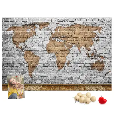 Tableau d’affichage en liège Carte du monde motif briques