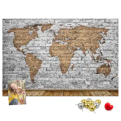 Tableau d’affichage en liège Carte du monde motif briques